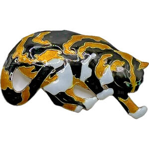ZARAH Sterling Silver 925 Calico CAT BROOCH Pin Cloisonne Enamel 6.13 Grams